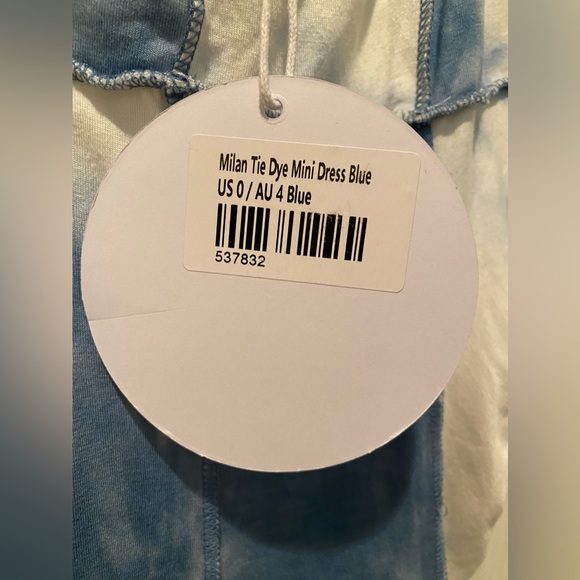 NWT Princess Polly Milan Ruched Bodycon Mini Dress in Blue Tie Dye. - Picture 9 of 11